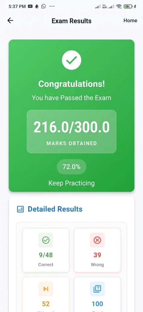 2. Instant Results - Marks & Percentage 2. Instant Results